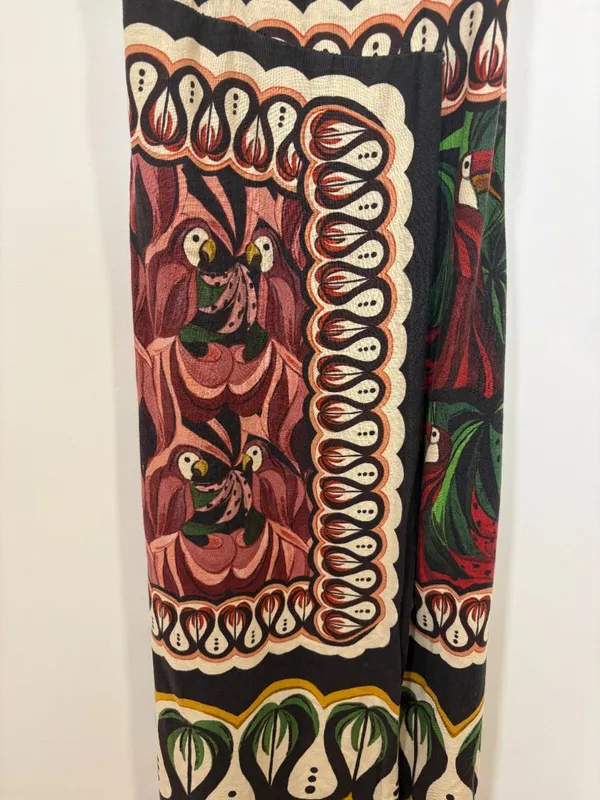 🌟 Farm Rio 🌟 Coconut Tree Flow Scarf Midi Dress Brown Multi Xxs - Image 6