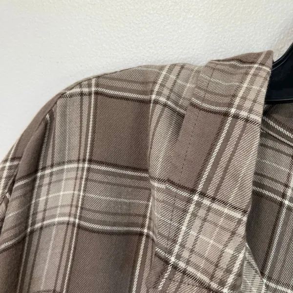GAP Brown Plaid Cropped Flannel Button Down Shirt XXL Soft Casual‎ Fall - Image 6