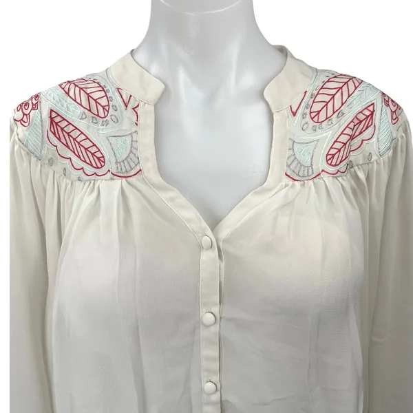 Butterfly by Matthew Williamson White Embroidered Button Up Shirt Top Size 16 - Image 3