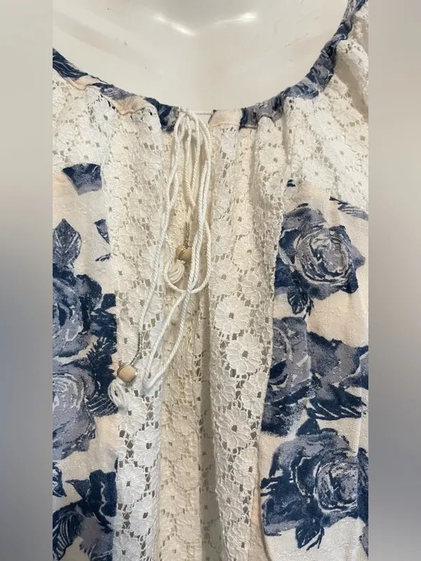 Free people White Floral Lace-Panel Women's Blouse - Image 4