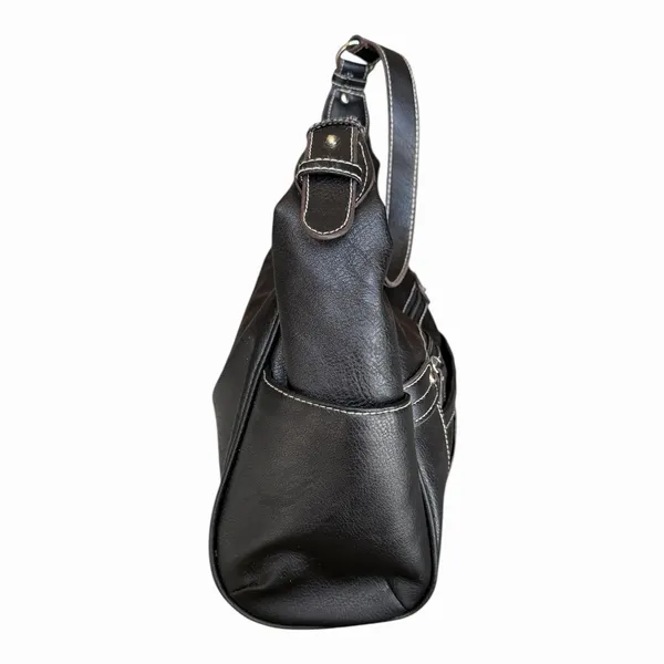 Black Faux Leather Hobo Shoulder Bag Contrast Stitch Y2K Slouchy Purse - Image 6