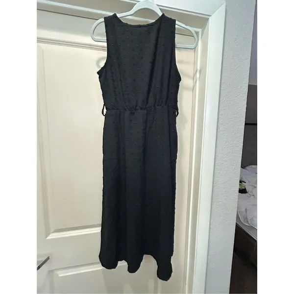 NEW Black Sleeveless Midi Dress Swiss dot Chiffon Wrap NO BELT S - Image 4