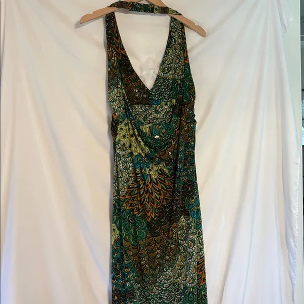 Cristinalove Teal & Green Patterned V-Neck Maxi Dress - Image 3