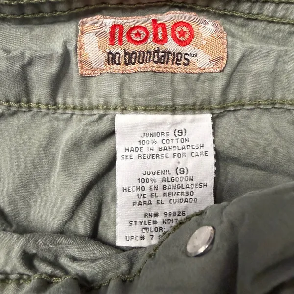 No Boundaries Y2K Sage Green Cargo Micro Mini Skirt sz 9 Low Rise Utility Cotton - Image 2