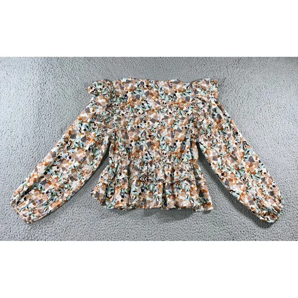 Entro Peplum Blouse Small Retro Floral Ruffle Puff Sleeve‎ Cottagecore Boho Festive - Image 2