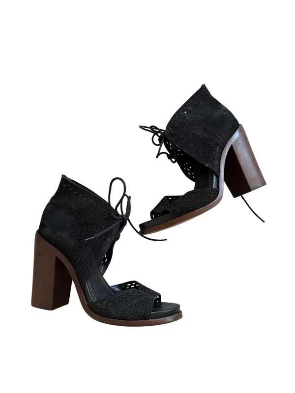 GIANNI BINI Black Laceup Peeptoe Heels Size 7 - Image 8