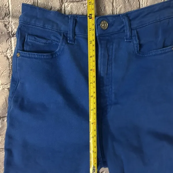 ZARA Straight Leg Jeans 2 High Rise Hem Slit Frayed Cobalt Blue Denim Casual - Image 6