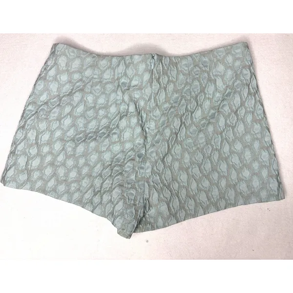 Zara Basic Blue Jacquard Animal Print High Rise Shorts Size Large Zipper Detail - Image 4