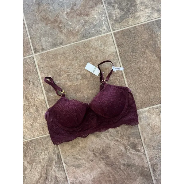 Aerie Real Power Paisley Lace Balconette Bra Royal Berry Size 34C - Image 4