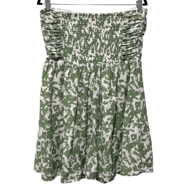 Abercrombie Fitch Emerson Mini Dress Women Sz L Green Floral Smocked Strapless - Image 3