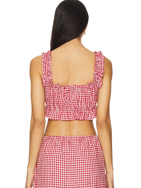 WeWoreWhat Red Gingham Ruffled Crop Top-Women - Image 3