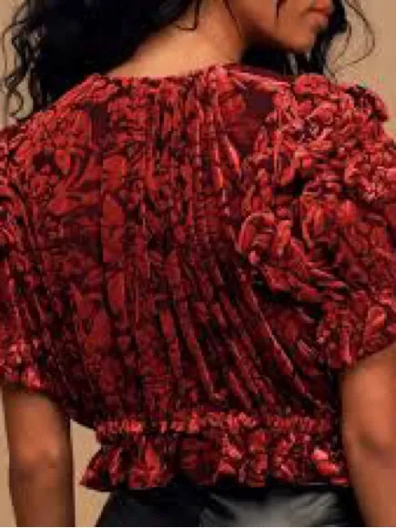 Free People Red Floral Ruffle Crop Top - Image 2