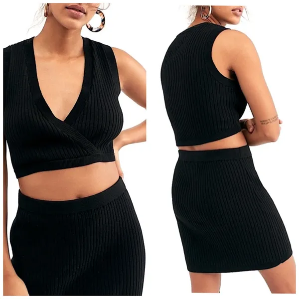Free People Beach Black Callie Ribbed Mini Skirt Size XS Classic Preppy Knit - Image 12