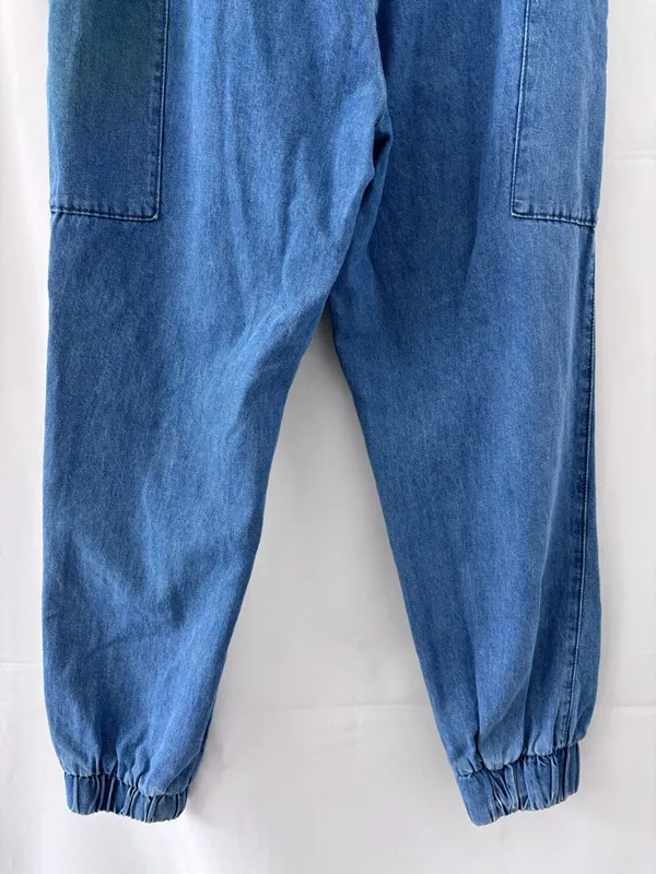 Indigo Rein Denim Joggers Size Large – Blue Elastic Waist Cargo Style - Image 7