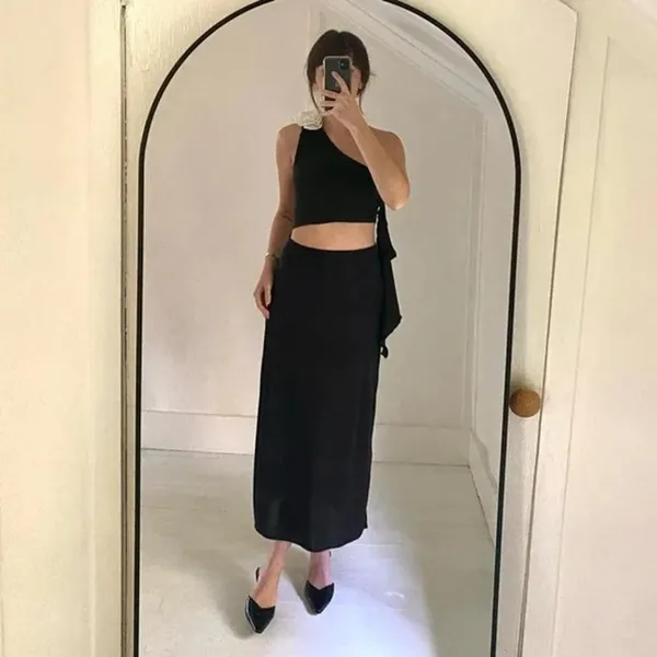 Lovers and Friends Cordelia Rosette One Shoulder Top Black & White Size XS $128 - Image 2