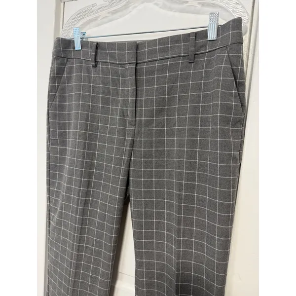 LOFT Grey Windowpane Plaid Straight Leg Trousers Dress Pants Womens Mid Rise 10 - Image 5