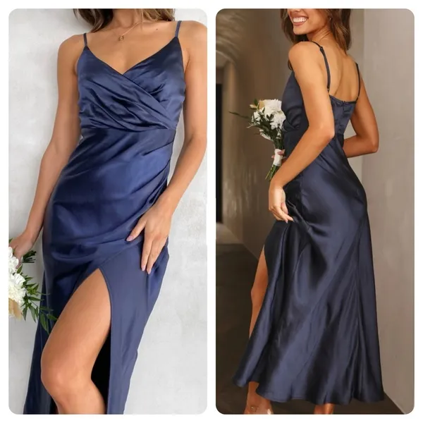 NWTBilly J Elsa Midi Dress Navy Satin Bridesmaids Formal Size AU 10 / US 6 - Image 4