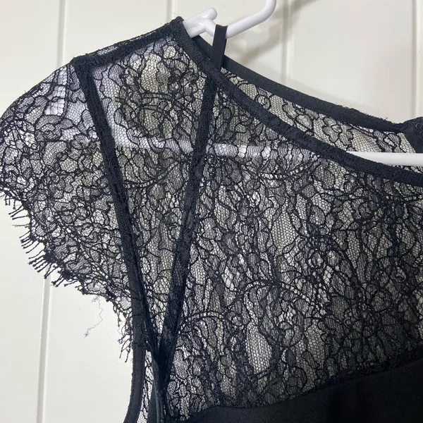 NWOT Calvin Klein women’s solid black ruched cocktail lace sheath knee dress‎ 10 - Image 3