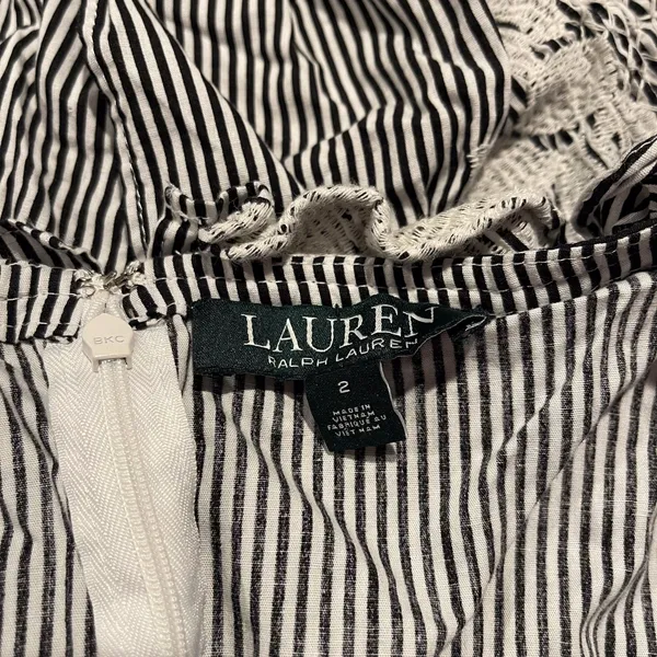 Ralph Lauren Dress Off Shoulder Cottage Coastal Grandma Prairie Floral Stripe‎ 2 - Image 3