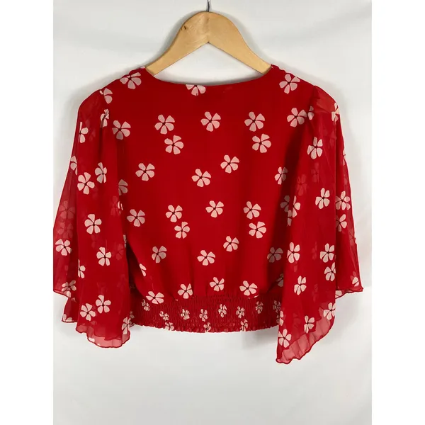FARROW Red Floral Patterned Cropped Blouse Size Small - Image 4