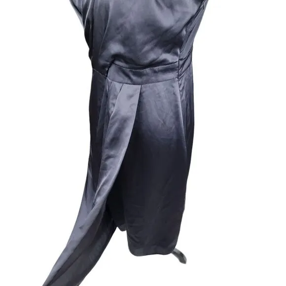 Banana‎ Republic -738 Faux Wrap Slip Dress Asymmetrical shoulder Black Satin 4 - Image 6