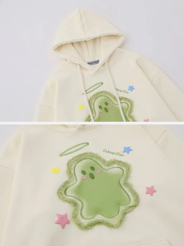 Aelfric Eden Cream Apricot Embroidery Cartoon Ghost Hoodie - Image 4