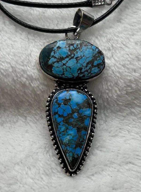 Turquoise Natural Gemstone 925 Silver Plated Gemstone Pendant Necklace - Image 2