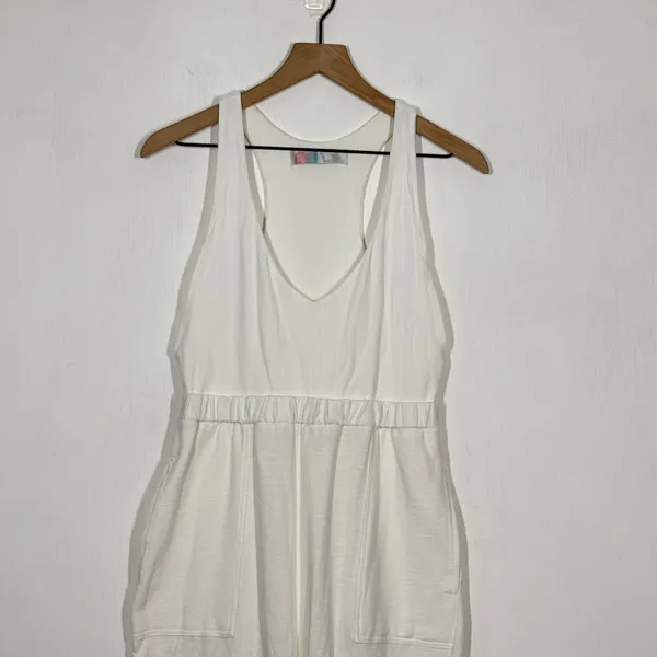 Free People Beach White Jogger Jumpsuit Medium White‎ Racerback Boho Loungewear - Image 3