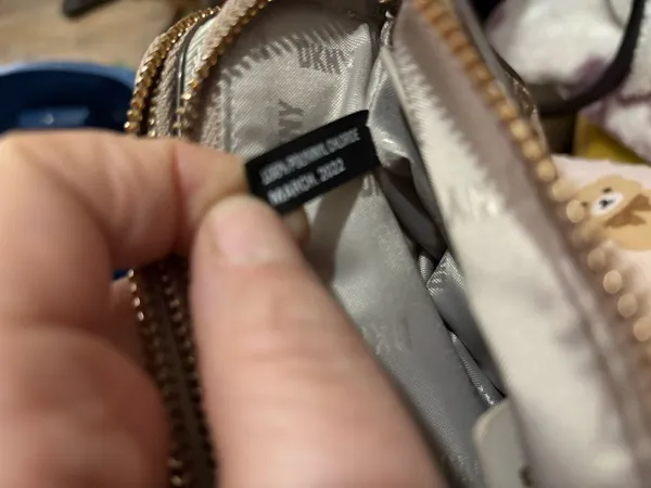 DKNY Beige and Brown Logo Crossbody Bag with Chain Strap - Image 5