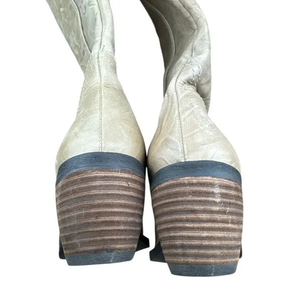 GB Gianni Bini Beige Leather Tall Boots Size 6 M Pebbled Wood Block Heel Cream 6 - Image 5