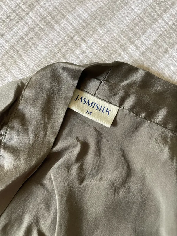 Women’s Pure Silk Mid-Length Robe In Olive Green - Image 5