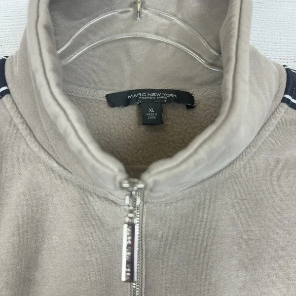 Marc New York Beige Logo Quarter Zip Crop Activewear‎ Sweatshirt Size XL Casual - Image 5