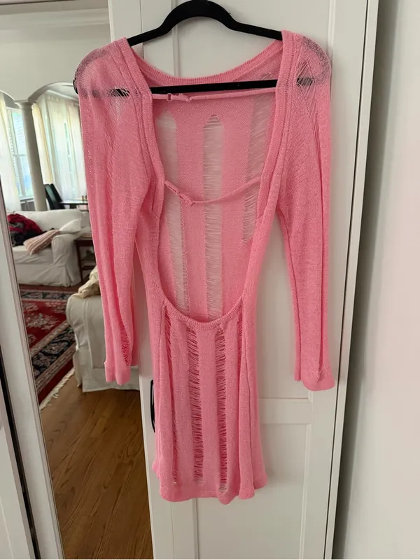 Pink long sleeve sz S mesh dress #party #clubwear #y2k #beachcover - Image 2