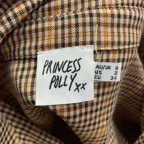 Princess Polly Plaid Shirt Womens Size 2 Jacket Long Sleeve Button‎ Up Top Brown - Image 4