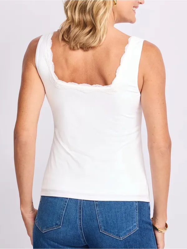 Montgomery Post Lace Trim Square Neck Knit Tank Top White Small NWT STITCH FIX - Image 2