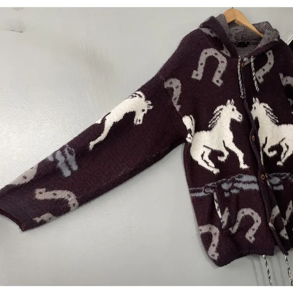 Vintage Genesis Wool Jacket Size XL Zip Artsy Horse Horseshoes Western Cowgirl - Image 2