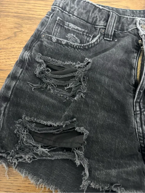 American Eagle Outfitters Washed Black Distressed Denim Shorts - Image 2