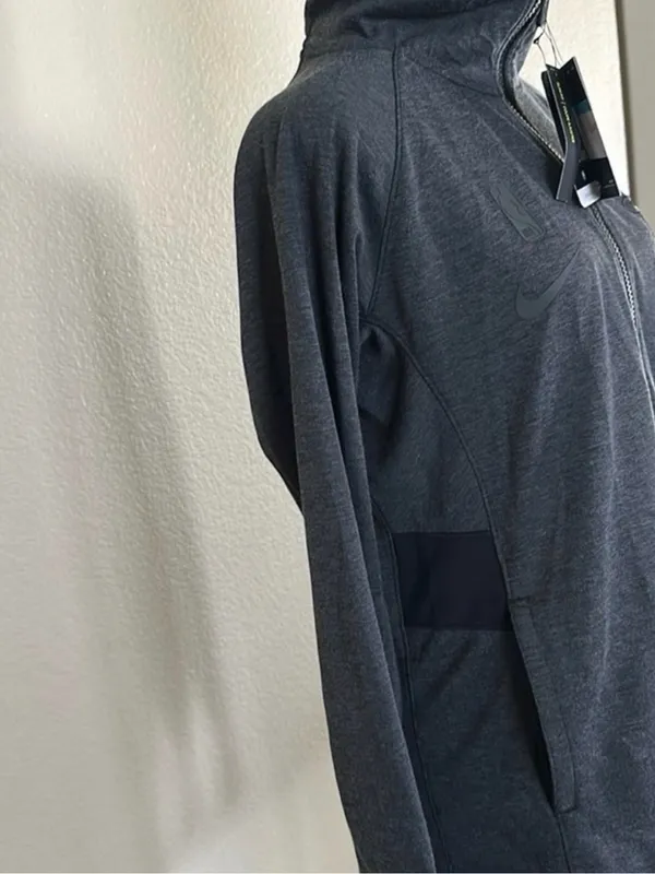 Nike Women's Dark Gray Full-Zip Hooded Jacket - Image 4