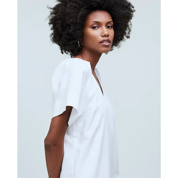 Madewell V Neck Mini Shirtdress Poplin Cotton White Pockets Relaxed Shift S NWT - Image 3
