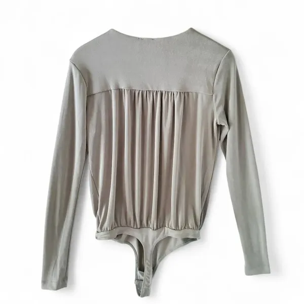 Free People Intimately Turnt Drapey Bodysuit Oxide Silver Longsleeve V - Image 7