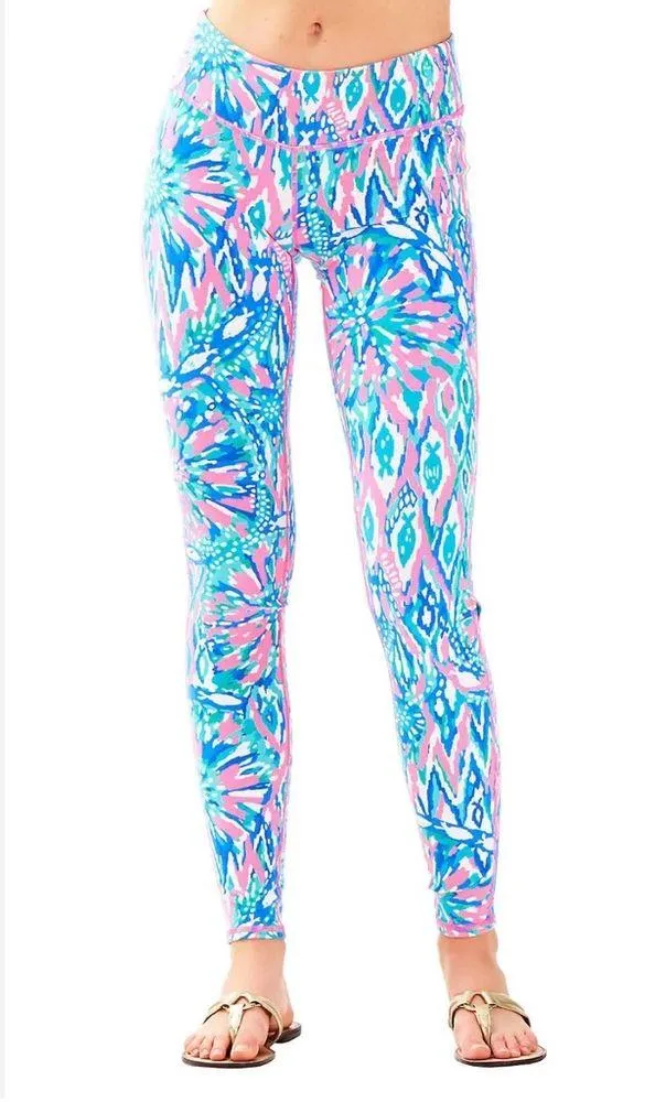 Lilly Pulitzer Luxletic Floral Weekender Leggings Tiki Pink And Light Blue Sz S - Image 2