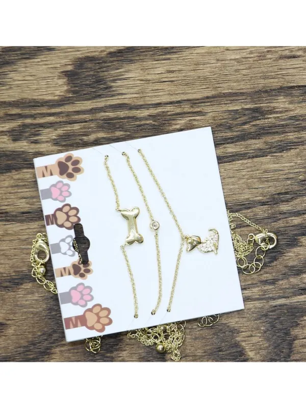 NWT Fashion 3 Pack Studded Dog Pet Theme Necklace Set Gold Yellow 18" + 3" - Image 3