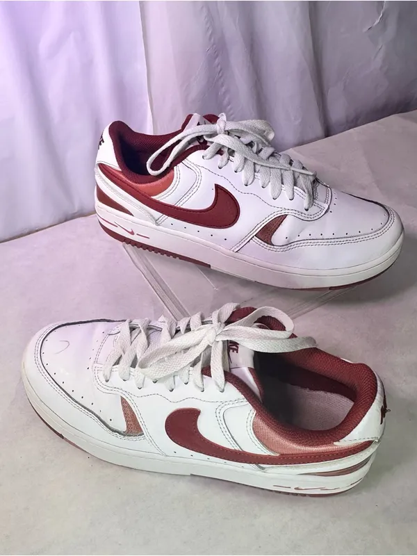 Nike Women’s White & Burgundy Low-Top Sneakers - Image 2
