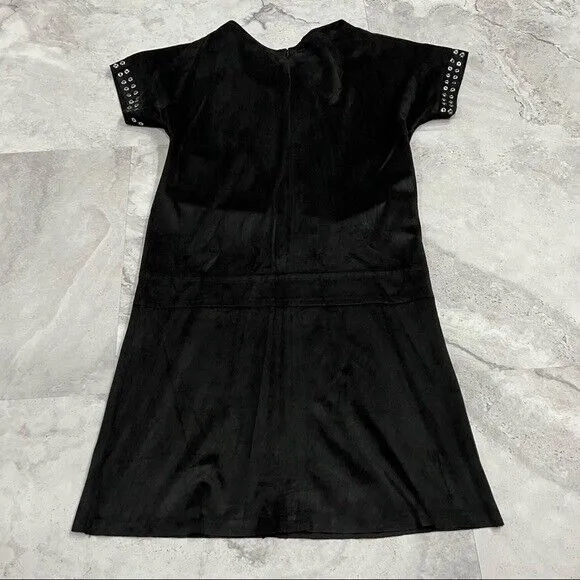 213 by Michelle Kim Black Faux Suede Black Dress Size Small S Cowl‎ Neck - Image 2
