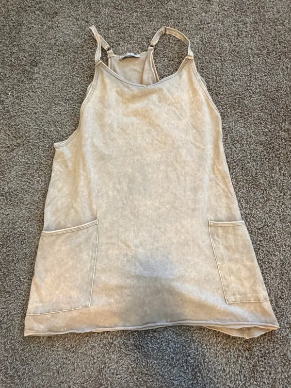Zenana NWOT Acid wash romper athletic mini dress size medium in sleet - Image 2