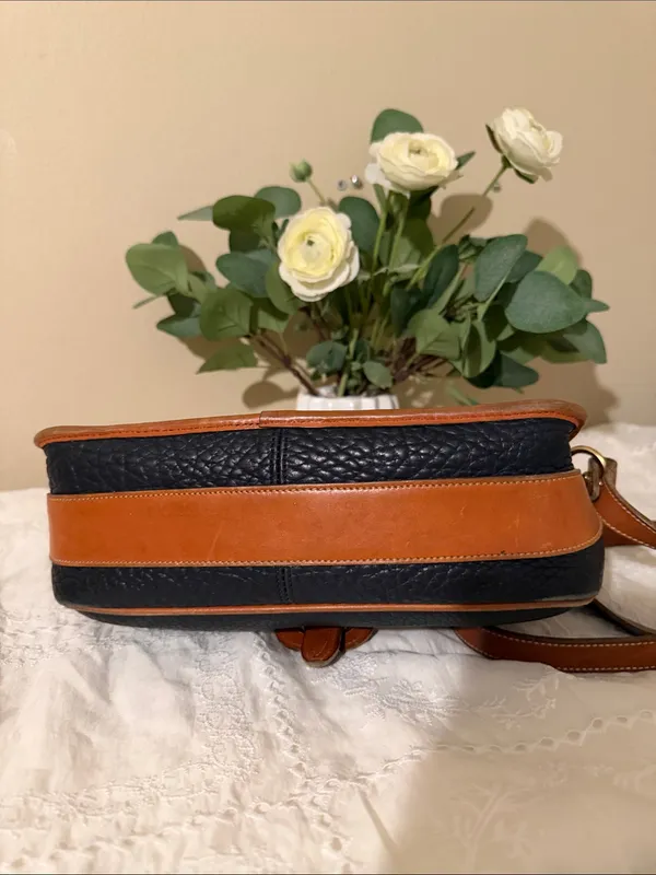 Dooney & Bourke Black Pebbled Leather Crossbody with Brown Trim - Image 5