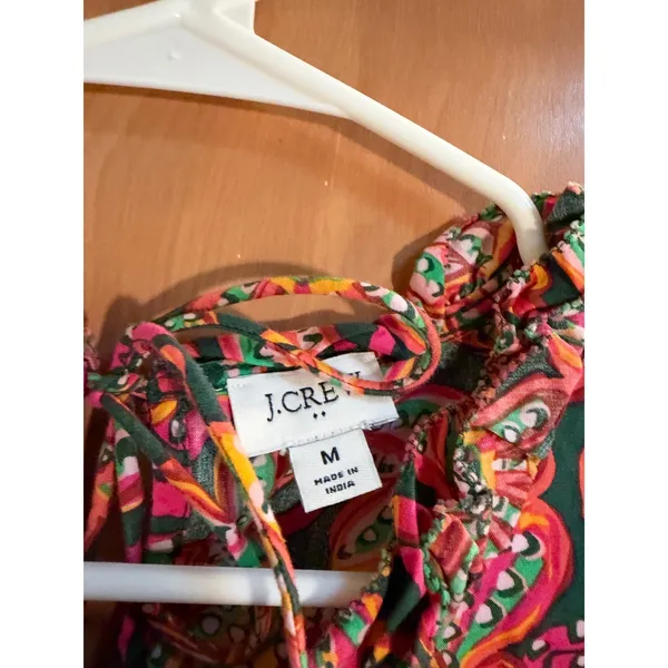 J. Crew Factory Women's Size Medium Sleeveless Ruffle Top Dark Green Pink Orange - Image 9
