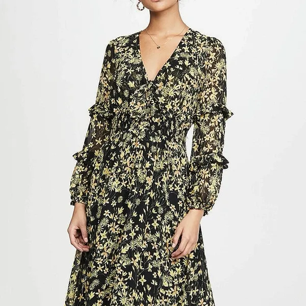 Lost + Wander Marianna Yellow Floral Ruffle Long Sleeve Prairie Maxi Dress Sz XS - Image 2