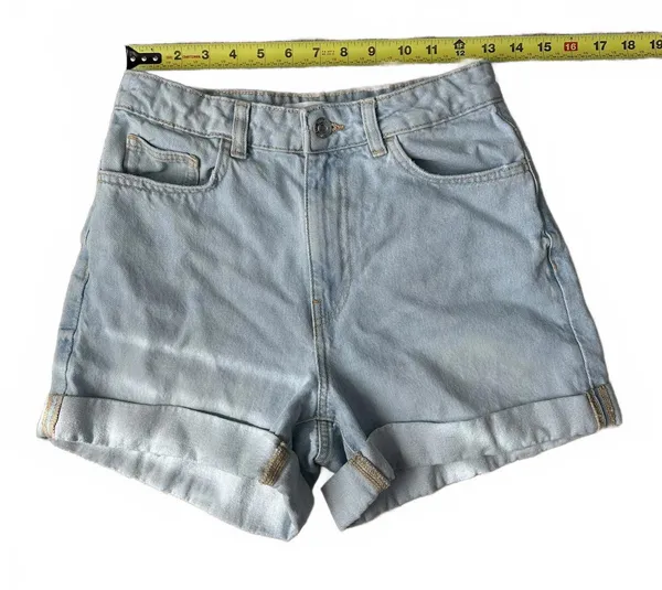 Mango High-Waisted Mom-Fit Denim Shorts Blue Light Wash Size 4 - Image 2
