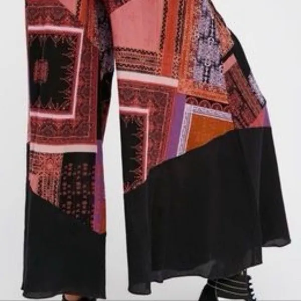 Free People All Patched Up Wide Leg Jumpsuit Patchwork V-Neck Womens‎ Size XS - Image 2
